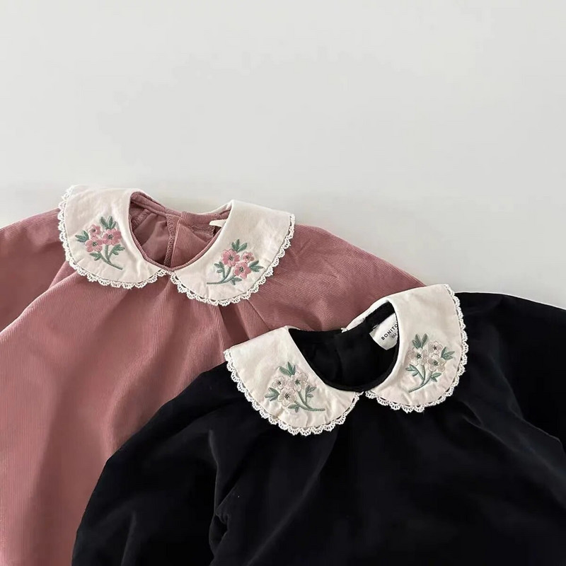 7562 Ins Beebiriided 2023 Sügis, uued pikkade varrukatega ronimisriided Pitsiga tikitud reväärid Tüdrukute ühes tükis riided