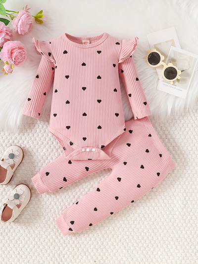 Kombinezon s volanima od 2 komada za novorođenčad, kombinezon s dugim rukavima i okruglim izrezom, komplet kombinezona i hlačica s elastičnim strukom za bebe