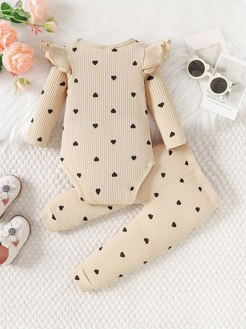 Kombinezon s volanima od 2 komada za novorođenčad, kombinezon s dugim rukavima i okruglim izrezom, komplet kombinezona i hlačica s elastičnim strukom za bebe