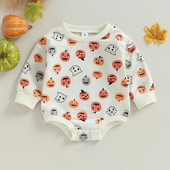 Halovīni, mazuļi, meitenes, zēni, sporta krekli, svīteri, apģērbi, spoku, ķirbju apdruka, apdruka ar garām piedurknēm, o-veida kakla izgriezumu, kombinezoni, rotaļu tērpi, kombinezoni