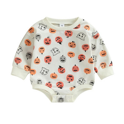 Halovīni, mazuļi, meitenes, zēni, sporta krekli, svīteri, apģērbi, spoku, ķirbju apdruka, apdruka ar garām piedurknēm, o-veida kakla izgriezumu, kombinezoni, rotaļu tērpi, kombinezoni