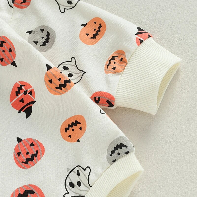 Halovīni, mazuļi, meitenes, zēni, sporta krekli, svīteri, apģērbi, spoku, ķirbju apdruka, apdruka ar garām piedurknēm, o-veida kakla izgriezumu, kombinezoni, rotaļu tērpi, kombinezoni