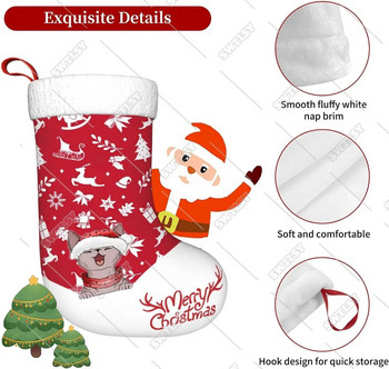 Χριστουγεννιάτικη κάλτσα, χριστουγεννιάτικες κάλτσες με γάτες μεγάλες κάλτσες για οικογενειακές γιορτές Χριστουγεννιάτικες διακοσμήσεις κουζίνας (κόκκινο)