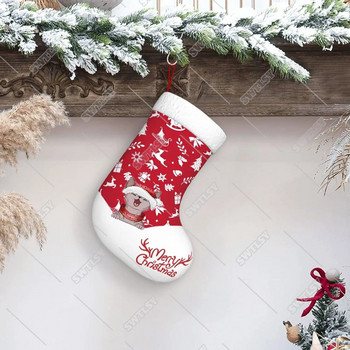 Коледни чорапи, коледни чорапи с котка Големи чорапи за семейни празници Коледно парти Декорации Кухня (червено)