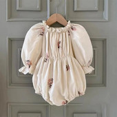 7702 Meiteņu bodijs 2023. gada rudens pavasaris, jauns retro izšuvums ar ziediem, meiteņu viengabala apģērbi Elastīgi kāpšanas apģērbi