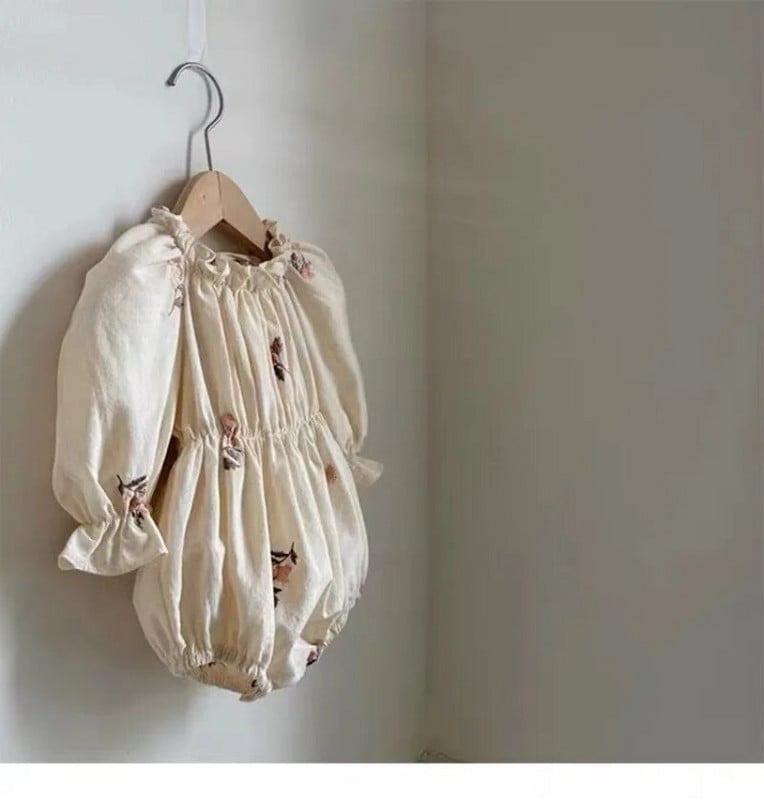 7702 Meiteņu bodijs 2023. gada rudens pavasaris, jauns retro izšuvums ar ziediem, meiteņu viengabala apģērbi Elastīgi kāpšanas apģērbi