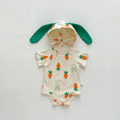 5748B Odjeća za novorođenčad Ljeto 2023. Hot Sale Jednodijelna odjeća za dječake Mali svježi print Odjeća za penjanje sa šeširom za slatke djevojčice