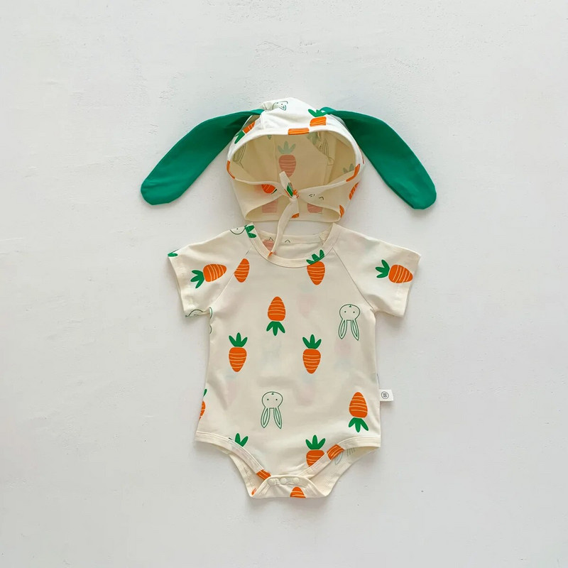 5748B Odjeća za novorođenčad Ljeto 2023. Hot Sale Jednodijelna odjeća za dječake Mali svježi print Odjeća za penjanje sa šeširom za slatke djevojčice