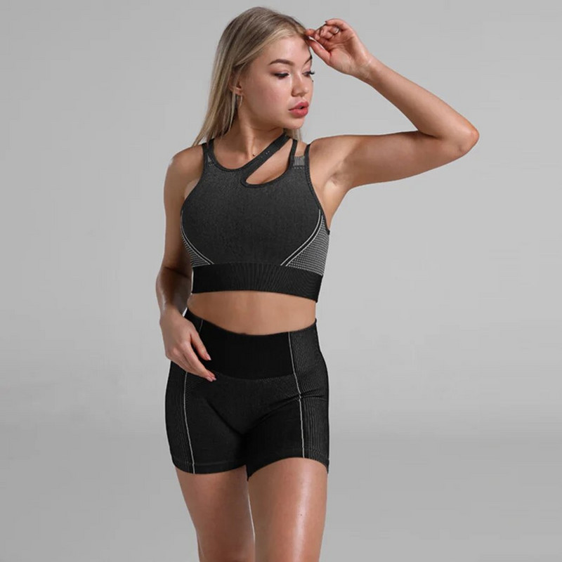 2kom Ženski komplet za jogu Ljetni sport Vital Bešavni sportski odijelo Grudnjak Odjeća za teretanu Fitness Crop Top Majica Visokog struka Kratke hlače Sportska odjeća