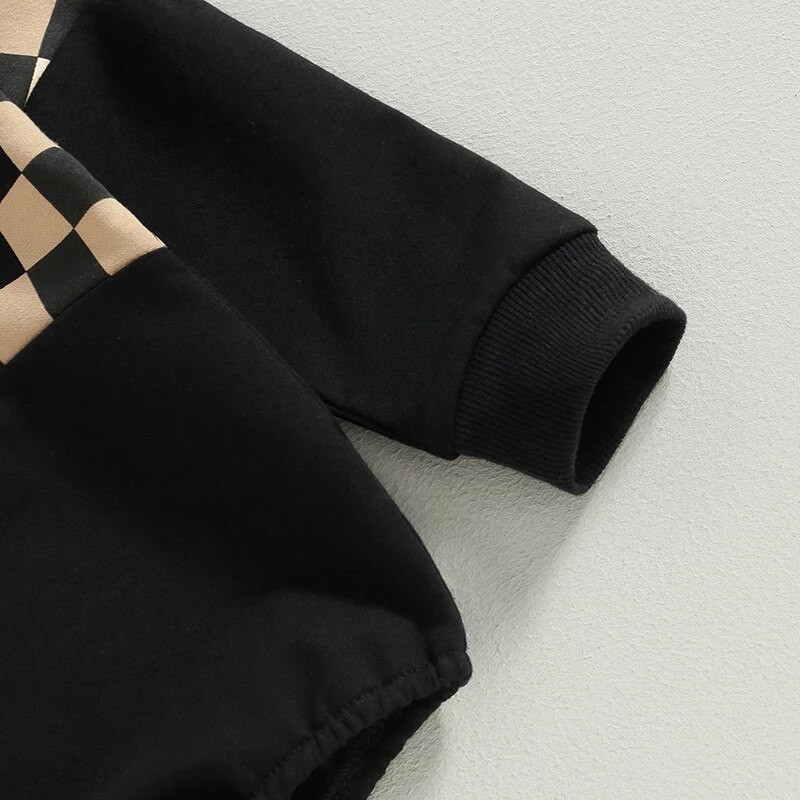 Vintage zīdaiņu zēni meitenes rudens kombinezoni ar kapuci Apģērbi zīdaiņiem ar garām piedurknēm šaha galdiņa apdruka Džemperi džemperi kombinezoni