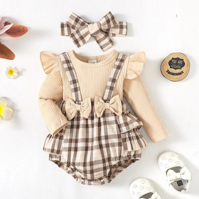 0-18M Kevadsügis vastsündinu tüdrukute Romper infant Knit Ruffle Bow Body, Pehme pikkade varrukatega Lattice Splice Jumpsuit