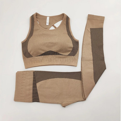 2 gab Energy Seamless Jogas komplekts Treniņa apģērbs Sievietēm Polsterēts sporta krūšturis+Sport Legingi Apģērbs High Fitness sporta zāles sporta tērpi