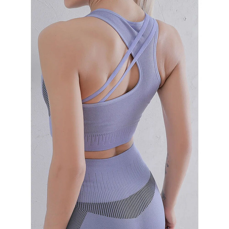 2 gab Energy Seamless Jogas komplekts Treniņa apģērbs Sievietēm Polsterēts sporta krūšturis+Sport Legingi Apģērbs High Fitness sporta zāles sporta tērpi