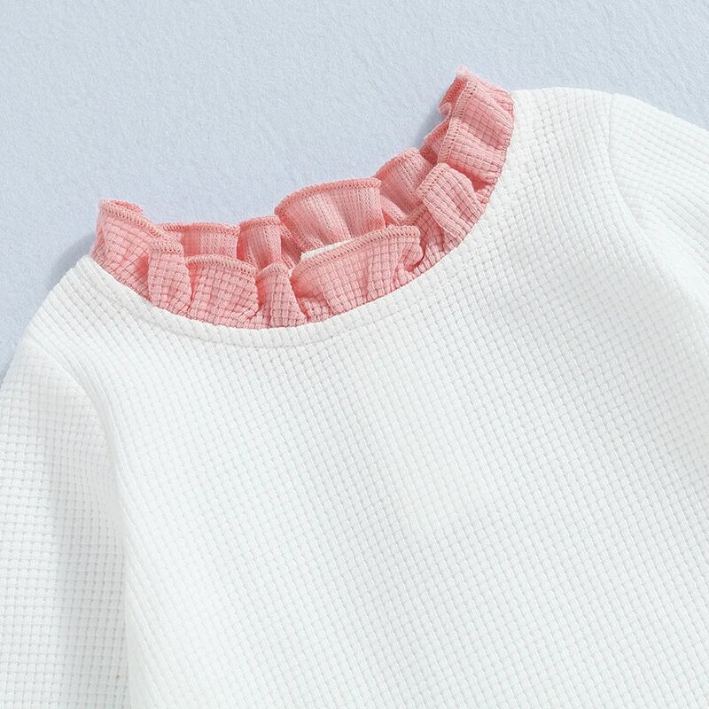 Pavasara rudens Jaundzimušo meiteņu apģērbi, volāni, garām piedurknēm, o-veida kakla vafeļu rombiņi, kombinezoni, mazi bērni, mīkstas drēbes