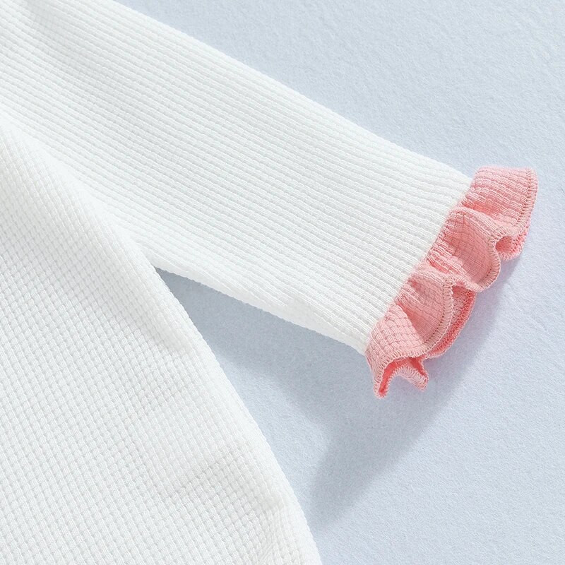 Pavasara rudens Jaundzimušo meiteņu apģērbi, volāni, garām piedurknēm, o-veida kakla vafeļu rombiņi, kombinezoni, mazi bērni, mīkstas drēbes