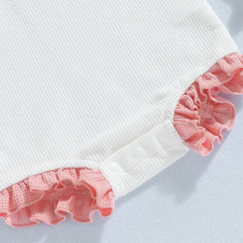 Pavasara rudens Jaundzimušo meiteņu apģērbi, volāni, garām piedurknēm, o-veida kakla vafeļu rombiņi, kombinezoni, mazi bērni, mīkstas drēbes