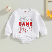 Rudens Jaundzimušie Zēni Zēni Meitenes Romperi Apģērbs Beisbols Vēstuļu apdruka ar garām piedurknēm O veida kakla bodiji Kombinezoni Kombinezoni Apģērbi