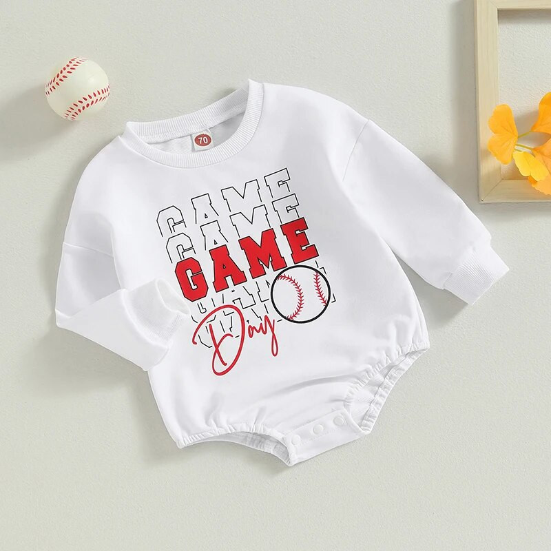 Rudens Jaundzimušie Zēni Zēni Meitenes Romperi Apģērbs Beisbols Vēstuļu apdruka ar garām piedurknēm O veida kakla bodiji Kombinezoni Kombinezoni Apģērbi