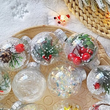Смесете 12 бр. Прозрачни кристални коледни топки с борова шишарка Коледно дърво Висящи топки Орнаменти Коледна украса Новогодишен подарък