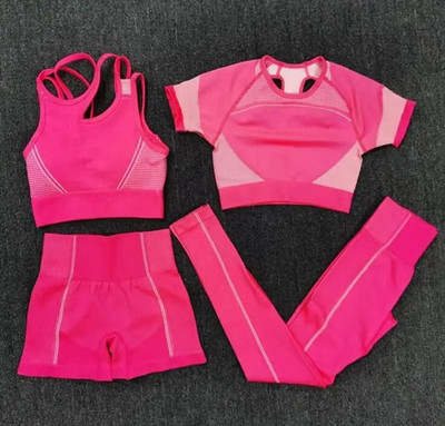 2/4 KOM Bešavni ženski set za jogu Majice za vježbanje Sportske hlače Grudnjak za teretanu Kratke hlače za fitnes Crop Top Tajice za trčanje visokog struka Odijela