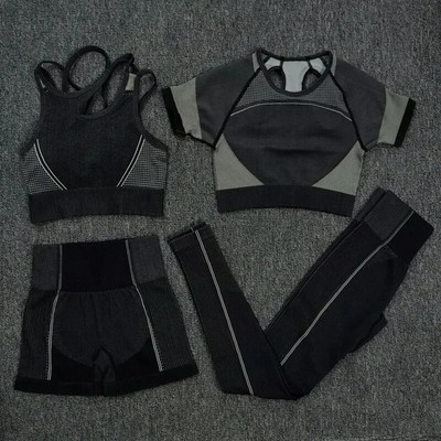 2/4 KOM Bešavni ženski set za jogu Majice za vježbanje Sportske hlače Grudnjak za teretanu Kratke hlače za fitnes Crop Top Tajice za trčanje visokog struka Odijela