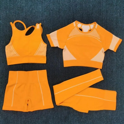 2/4 KOM Bešavni ženski set za jogu Majice za vježbanje Sportske hlače Grudnjak za teretanu Kratke hlače za fitnes Crop Top Tajice za trčanje visokog struka Odijela