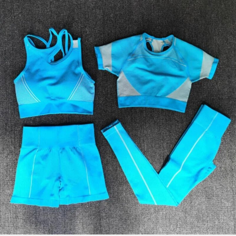 2/4 KOM Bešavni ženski set za jogu Majice za vježbanje Sportske hlače Grudnjak za teretanu Kratke hlače za fitnes Crop Top Tajice za trčanje visokog struka Odijela