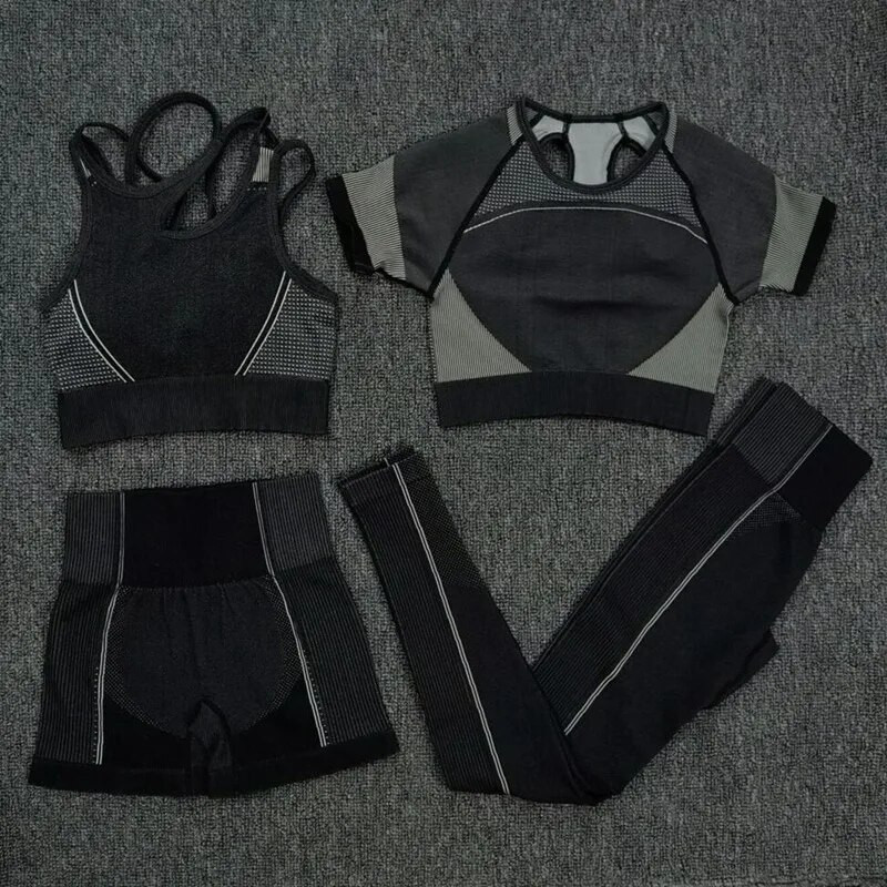 2/4 KOM Bešavni ženski set za jogu Majice za vježbanje Sportske hlače Grudnjak za teretanu Kratke hlače za fitnes Crop Top Tajice za trčanje visokog struka Odijela