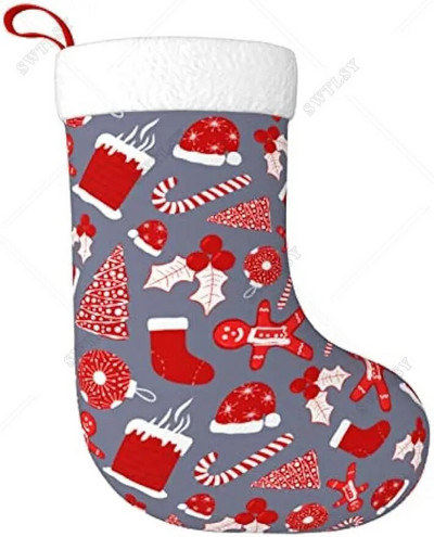 Коледни чорапи Mvirnsw Сладки празнични коледни чорапи с червен модел за коледни чорапи за украса на коледно парти