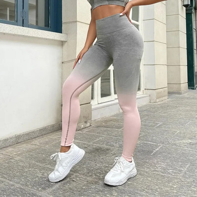 Bezšuvju Jogas Komplekts Gradients Sporta Komplekts Sieviešu vingrošanas Apģērbs Treniņam Fitnesa Legingi Sporta Krūšturis Crop Top Augsta vidukļa legingi Vingrošanas uzvalki