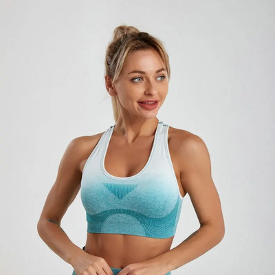 Bezšuvju Jogas Komplekts Gradients Sporta Komplekts Sieviešu vingrošanas Apģērbs Treniņam Fitnesa Legingi Sporta Krūšturis Crop Top Augsta vidukļa legingi Vingrošanas uzvalki