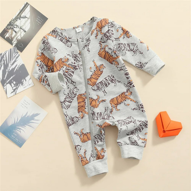 0-24M Jesenske hlače za dječake Pamuk za djevojčice Pamuk s tigrovim tigrom Kombinezoni s patentnim zatvaračem Ležerni kombinezoni Meka odjeća