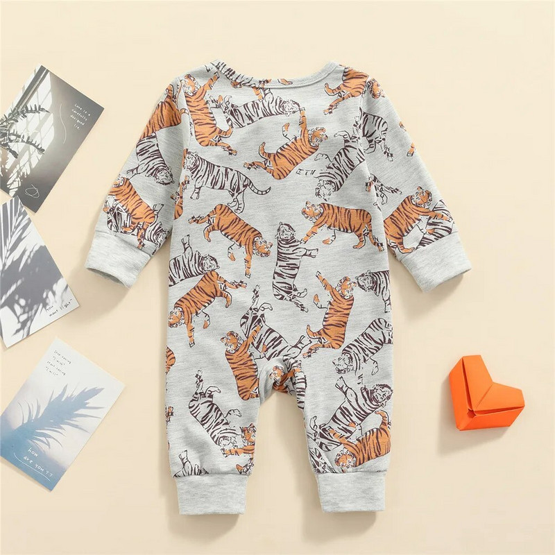 0-24M Jesenske hlače za dječake Pamuk za djevojčice Pamuk s tigrovim tigrom Kombinezoni s patentnim zatvaračem Ležerni kombinezoni Meka odjeća