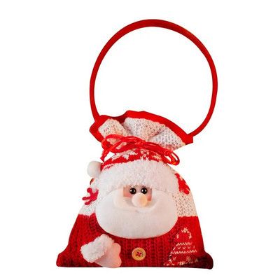 Geantă de bomboane pentru cadou de Crăciun de mână tricotată cu desene animate, cu un om de zăpadă drăguț, design de păpușă, cadou de Crăciun, pungi pentru jucării umplute