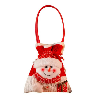 Geantă de bomboane pentru cadou de Crăciun de mână tricotată cu desene animate, cu un om de zăpadă drăguț, design de păpușă, cadou de Crăciun, pungi pentru jucării umplute