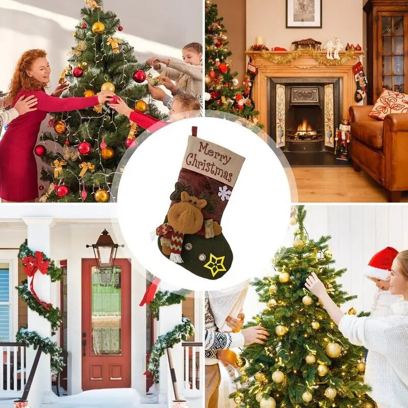 Nagy karácsonyi harisnya Nagy karácsonyi csemege táskák Filc ünnepi harisnya 18 hüvelykes fali ajtóhoz lépcsőhöz fa kandalló ablakhoz