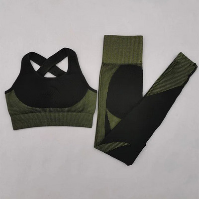 2/3Pcs Ženska garnitura za jogu dugih rukava Odjeća za teretanu s patentnim zatvaračem za vježbanje Fitness Crop Top Bešavne tajice visokog struka Sportsko odijelo
