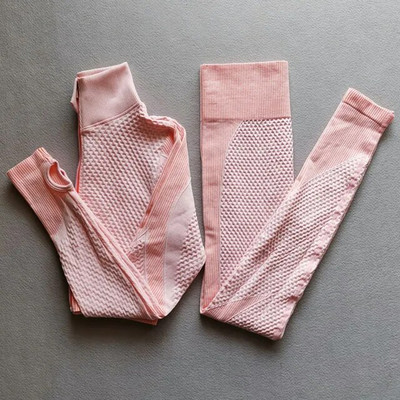 2/3Pcs Ženska garnitura za jogu dugih rukava Odjeća za teretanu s patentnim zatvaračem za vježbanje Fitness Crop Top Bešavne tajice visokog struka Sportsko odijelo