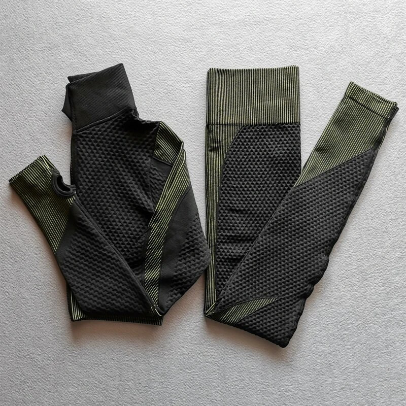 2/3Pcs Ženska garnitura za jogu dugih rukava Odjeća za teretanu s patentnim zatvaračem za vježbanje Fitness Crop Top Bešavne tajice visokog struka Sportsko odijelo