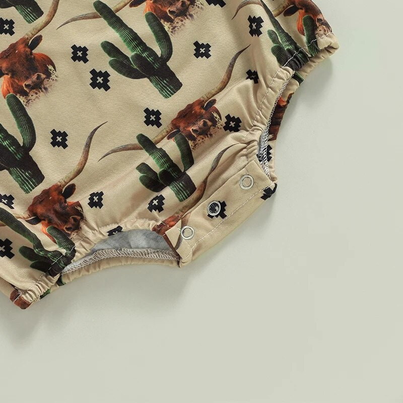 Modes Vasaras Jaundzimušajiem Zēniem Zēniem Meiteņu bikses Apģērbs Liellopu kaktusa apdruka ar īsām piedurknēm brīvi O veida kakla kombinezoni