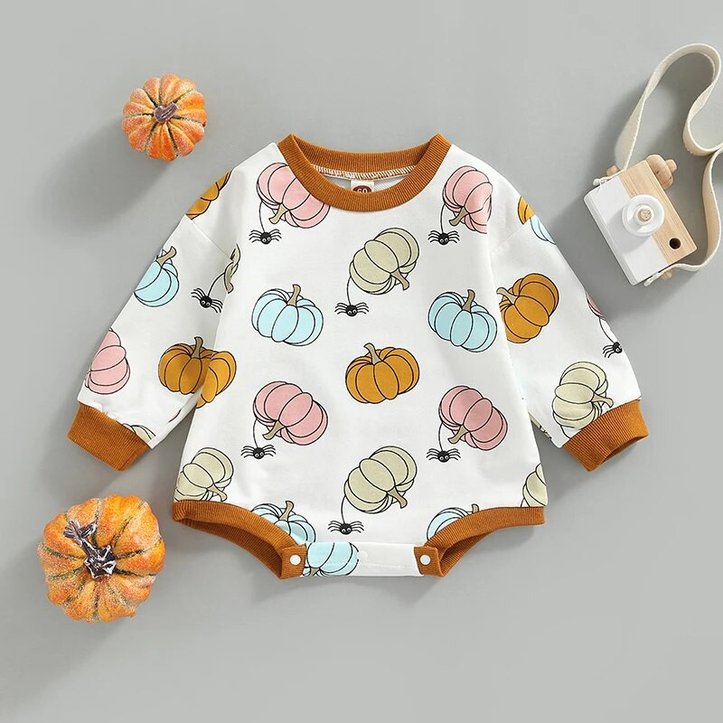 Prekrasne novorođenčad, dječaci, djevojčice, odjevne hlače za Noć vještica, pamučna majica s printom bundeve, majice s dugim rukavima, kombinezoni s kratkim rukavima