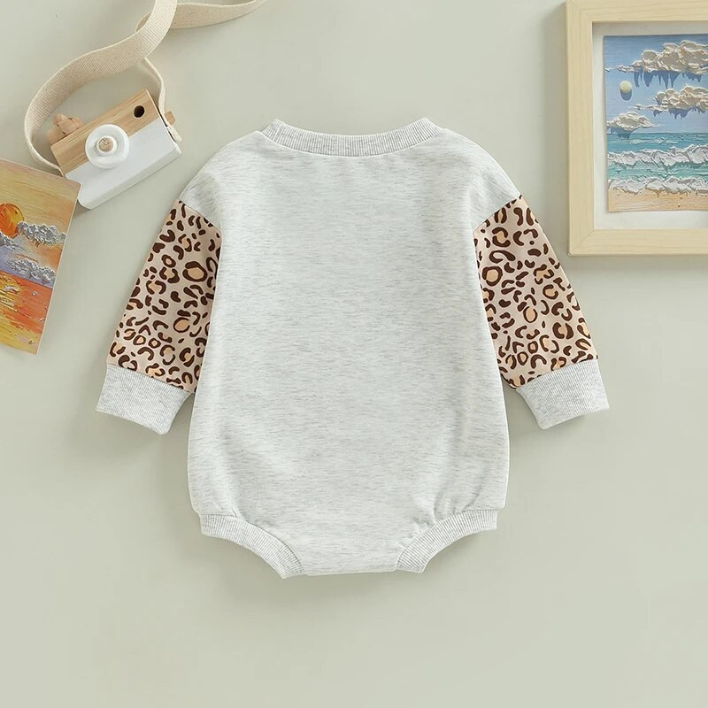 Jesen, novorođenčad, dječaci, djevojčice, slatke kombinezone, 0-18M, leopard slova, patchwork majice dugih rukava, kombinezoni, odjeća