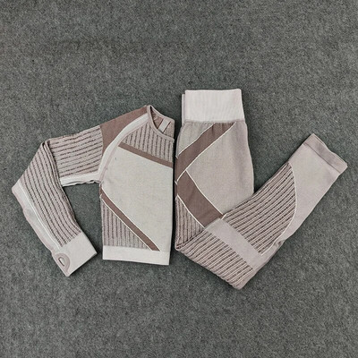 Žensko sportsko odijelo 2-dijelni komplet trenirki za fitness Odjeća za vježbanje u teretani Dugi rukavi Crop Top + tajice visokog struka Kompleti za fitness jogu