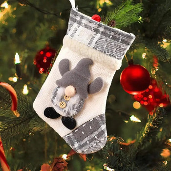 Коледни чорапи Gnome Чорапи Коледна торбичка за подарък Камина Дърво Коледна украса за дома Подарък за деца