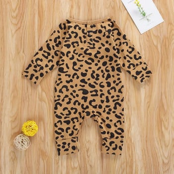 Βρεφικά Leopard Romper Άνοιξη Φθινόπωρο Leopard Top Μακρυμάνικο Πλάτη Κουμπιά Home Sports Sleeping Παντελόνι