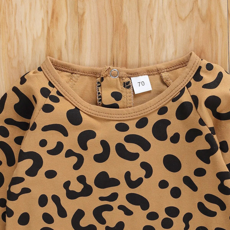 Hlače za dojenčad Leopard Proljeće Jesen Leopard Top Dugi rukavi Stražnji gumbi Kućni sport Hlače za spavanje