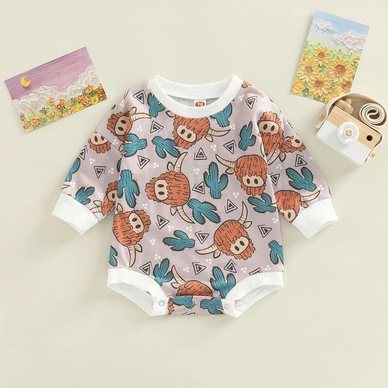 Prekrasne jesenske novorođenčad, dječake, djevojčice, pamučne kombinezone s motivom krave/kaktusa/cvijeća, jednodijelni kombinezoni dugih rukava