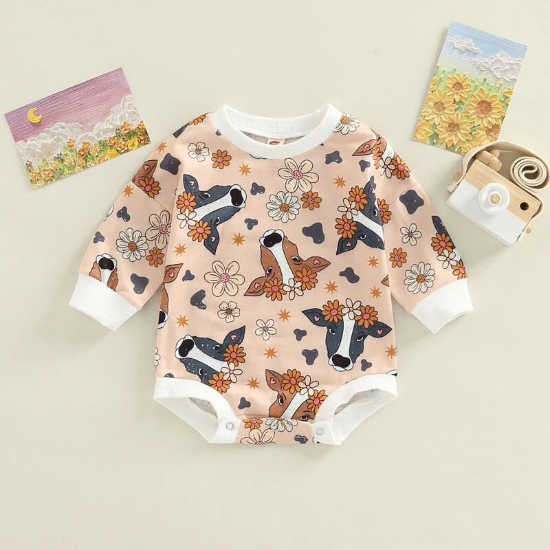 Prekrasne jesenske novorođenčad, dječake, djevojčice, pamučne kombinezone s motivom krave/kaktusa/cvijeća, jednodijelni kombinezoni dugih rukava