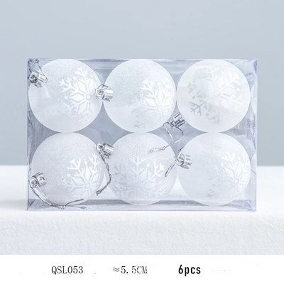 6 vnt. baltas kalėdinis rutulys Kalėdų eglutės papuošalas sniego gaublys Kalėdų dekoracijos 2023 m. Naujųjų metų namų dekoratyviniai rutuliai