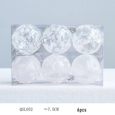 6 vnt. baltas kalėdinis rutulys Kalėdų eglutės papuošalas sniego gaublys Kalėdų dekoracijos 2023 m. Naujųjų metų namų dekoratyviniai rutuliai